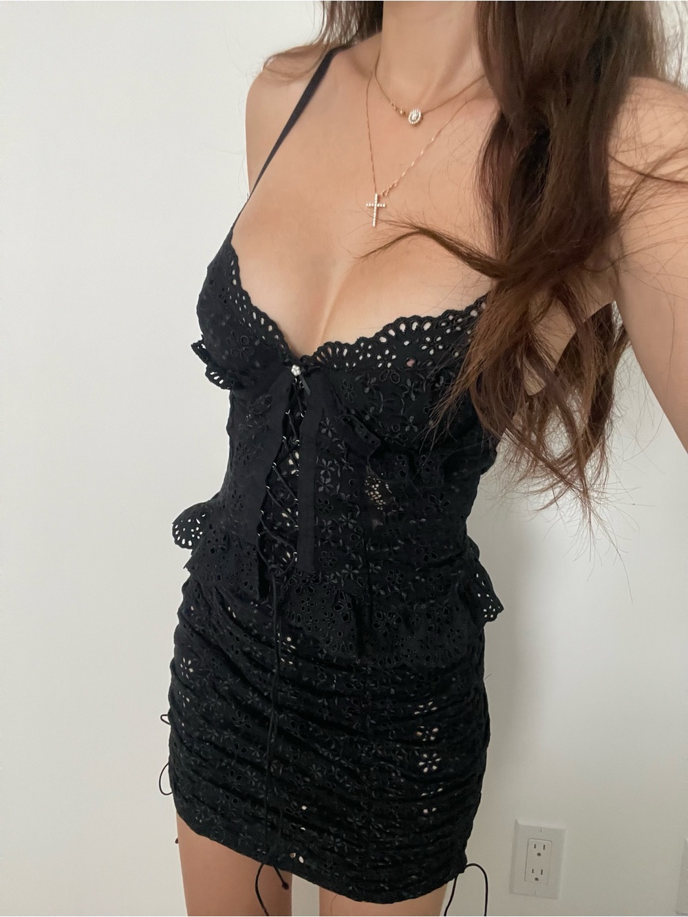 For love and lemons Black lace mini dress with corset style tie up